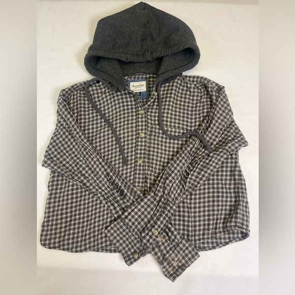American Eagle Cropped Flannel Woman’s Size XS Oversized Hoodie - Picture 6 of 13